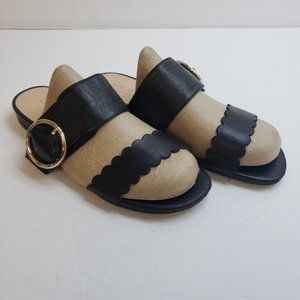 Kate Spade Womens Leather Sandals Size 6 Black Gold Slip On Adjustable Buckle